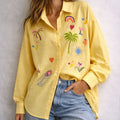 Cotton Embroidered Long Sleeve Blouse - French Style Casual Resort Wear Shirt