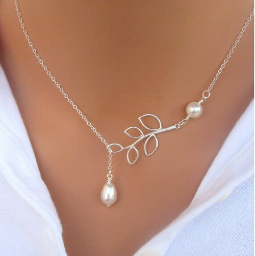 Western Personality Leaves Pearl Shell Bead Teardrop Simple Stylish Cross Necklace Korean Clavicle Chain Eco