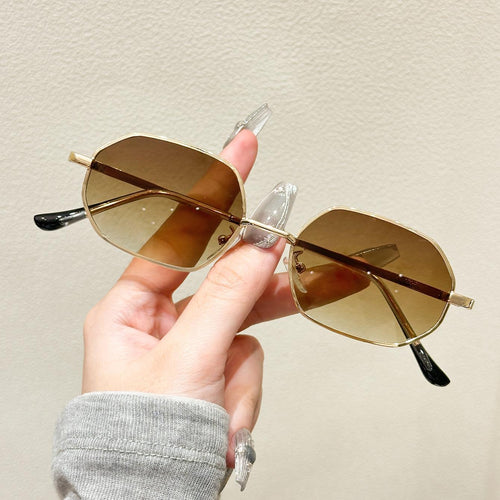 Polygon Metal Small-Frame Men Sunglasses Women Premium Retro Beach Out Travel Street Snap Sunglasses UV-Proof