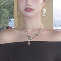 Western Statement Champagne Rhinestone Cutout Teardrop Draped Necklace Women Evening Gown Accessory Clavicle Chain Noble Necklace