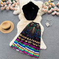 Summer Retro Unique Sleeveless Pleated Shirt + Long Skirt 2-Piece Set