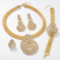 Statement Fan Shape Flower Gold Rhinestone Pendant Retro Huawei Beauty Gown Style Jewelry Set Banquet Accessory