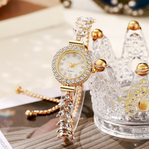 New Beauty Fish Bestseller Watch Light Luxury Fashionable Rhinestone Adjustable Bracelet Quartz Watch Imit. Mother of Pearl Small Gold Women