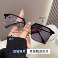 Gray Photochromic Myopia Glasses Anti-Blue Metal Pair Bridge Tech Guy Frame Trendy Style Retro Personality Browline Prescription Sunglasses
