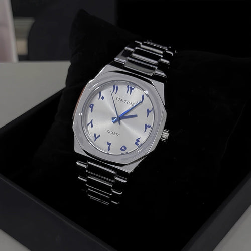 New Simple Mens Watch Arabian Engrave Degree Dial Casual Versatile Waterproof Steel Band Quartz Watch Factory Direct