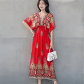Women's Summer Chinese French Short Sleeve V-Neck Printed Dress + Skirt 2026 - 1-1#