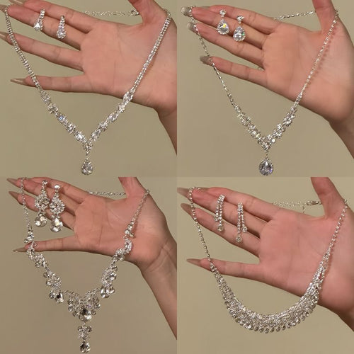 Western Imperial Breeze Rhinestone Geometric Teardrop Necklace Set Fashionable Clavicle Chain Light Luxury Premium Necklace Women