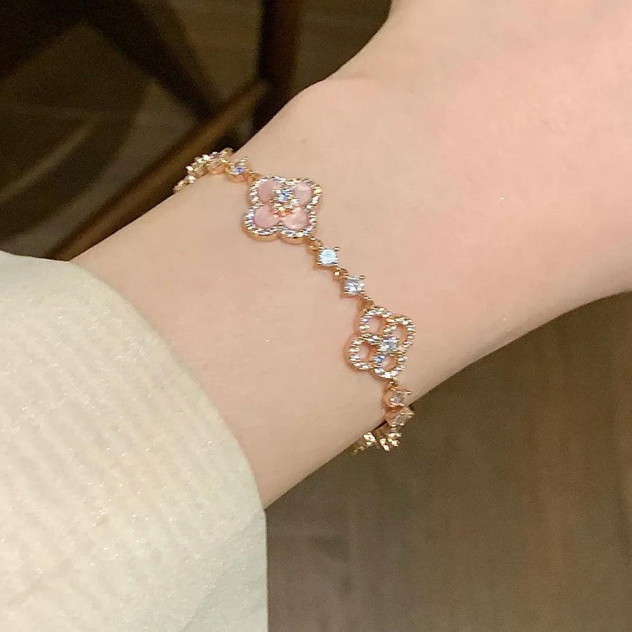 French Rhinestone Floral Adjustable Bracelet - view 2