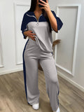 Spring-Summer Sporty Casual Wide Leg Pants 2-Piece Set