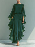 Chiffon Flared Sleeve Straight Leg Flared Pants + Top