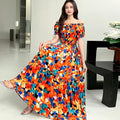 Rayon Floral Off-Shoulder Elastic Waist Bohemian Beach Dress