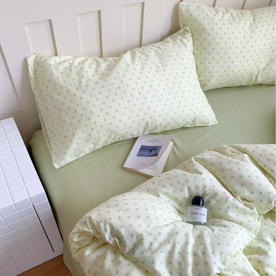 Latte and Teal Polka Dot Cotton 4-Piece Bedding Set - view 4