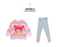 Girls' Colorful Stripe Long Sleeve Two-Piece Set - Cute Cartoon Style