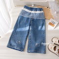 Girls' Lace Trim Wide-Leg Straight Jeans