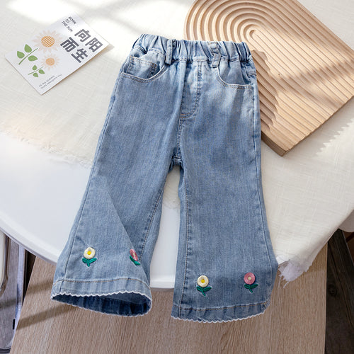 Girls' 3D Embroidered Flared Jeans - Spring/Fall