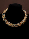 Retro vintage Distressed Gold Green Stone Necklace Vintage Heavy-Duty Fashionable Simple Clavicle Chain Cutout Fan Shape Necklace