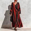 Fall Long Sleeve V-Neck Striped Printed Wide Leg Pants + Top 2-Piece Set
