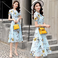 Sweet Small Floral Bow Tie Dress, French Print Slimming