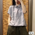 Summer Korean Youthful Linen Mini Flutter Sleeve Peter Pan Collar Loose Shirt