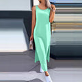 Solid Color Sleeveless Dress - Lace Back Detail Summer Dress Women