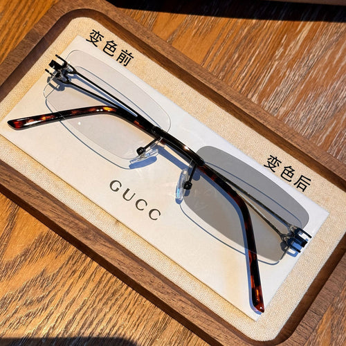 Prescription Light Feel Photochromic Glasses Beveled Rimless Pure Seduction Style Ultra-Light Overseas Formal With Rx Anti-Blue-Light Myopia Glasses