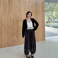 Women's Bohemian Ethnic Embroidered V-Neck Shirt + Pants 2-Piece Set 2026 - Navy Top