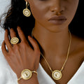 EU/US Import Creative Sunflower Cutout Pendant Necklace Bracelet Set Earrings Ring Vintage Women Jewelry Set