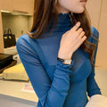 Women's High Neck Mesh Sheer Layering Top