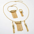 Dubai Overseas 18K Gold Light Luxury Simple Fringe Glossy Necklace Bracelet Set Ring Earrings Design Detail Wedding Set