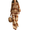 Vacation Retro Knit High Waist Striped Textured Color-Block Top 2-Piece Set