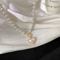 Day Korean ins Super Fairy Elegant Imitation Pearl Heart Necklace Minimal Sweet Simple OT Clasp Clavicle Chain Women 6275