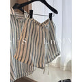 Old Money Retro Linen Striped Lightweight Shirt + Shorts 2-Piece Set