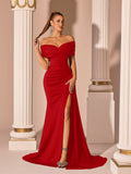Women's Satin Mermaid Evening Gown - Slim Side Slit