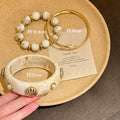 Vintage Gold Flower Width Edge Bangle Women Multi-Layered Wear Vacation Breeze Bracelet Exquisite Fashionable Hand Jewelry