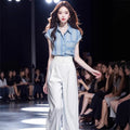 Summer Slimming Designer Short Sleeve Loose Wide Leg Shirt 2-Piece Set