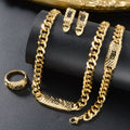 Classic Western Hip-Hop Punk Cuban Chain Necklace Bracelet Set Earrings Ring 4-Piece Set Present Jewelry