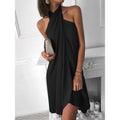 Sexy Halter Neck Irregular Casual Beach Dress, 2025