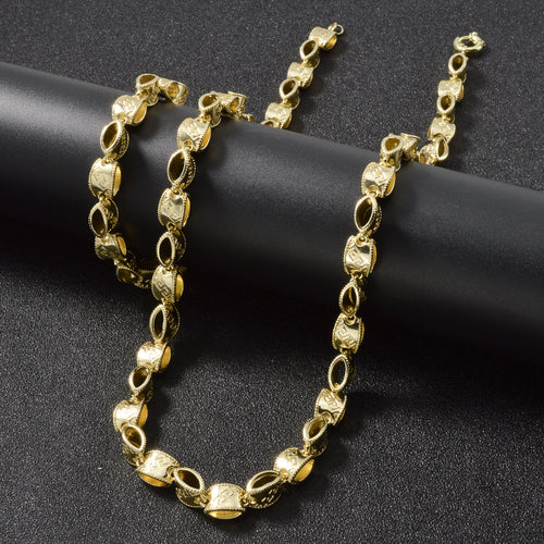 Western Trendy Chinese Combo Cutout Return Pattern Olive Barrel Bead Necklace Men Retro 10K Lettering Pattern Necklace Bracelet Set