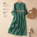 High-End Embroidered Cotton Linen Ethnic Style 3/4 Sleeve Mid-Length Dress