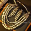 Cyan Island Vintage Accessory Premium Multi-Layer Pearl Necklace Retro Noble Stud Fashionable Elegant Jewelry Set
