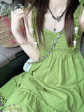 Forest Green Fringe Camisole Bohemian Vacation Dress