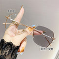 Photochromic Anti-Blue-Light Prescription Glasses Premium Rimless Overseas Bare Face Super Sparkle Bright Pink Rim Trendy Gray Photochromic Myopia Glasses