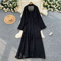 Casual Slimming Long Sleeve Lightweight Loose Dress + Shirt + Camisole 2-Piece Set