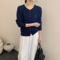 Women's Fall-Winter Korean Fashion Embroidered Knit Crew Neck Cardigan + Top 2026 - Apricot