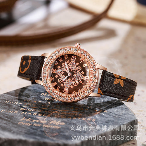 New Bestseller Full Diamond Star Type Presbyopia Watch Women Real Leather Fashionable Womens Watch Overseas Pro Supply Factory Wholesale
