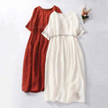 Plus Size Cotton Linen Embroidered Retro Mid-Length Dress