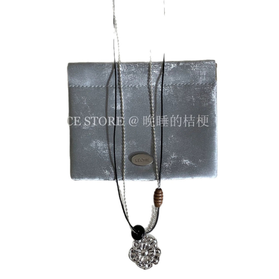 Korean Layered Leather Wood Flower Necklace - view 5