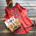 Women's Summer Ethnic Artistic Plus Size Linen Cotton Embroidered Short Sleeve Loose