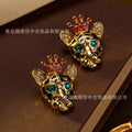 Old Money Style Vintage Accessory Animal Cheetah Silver Hands Stud Western Luxury Elegant Retro Necklace Jewelry Set