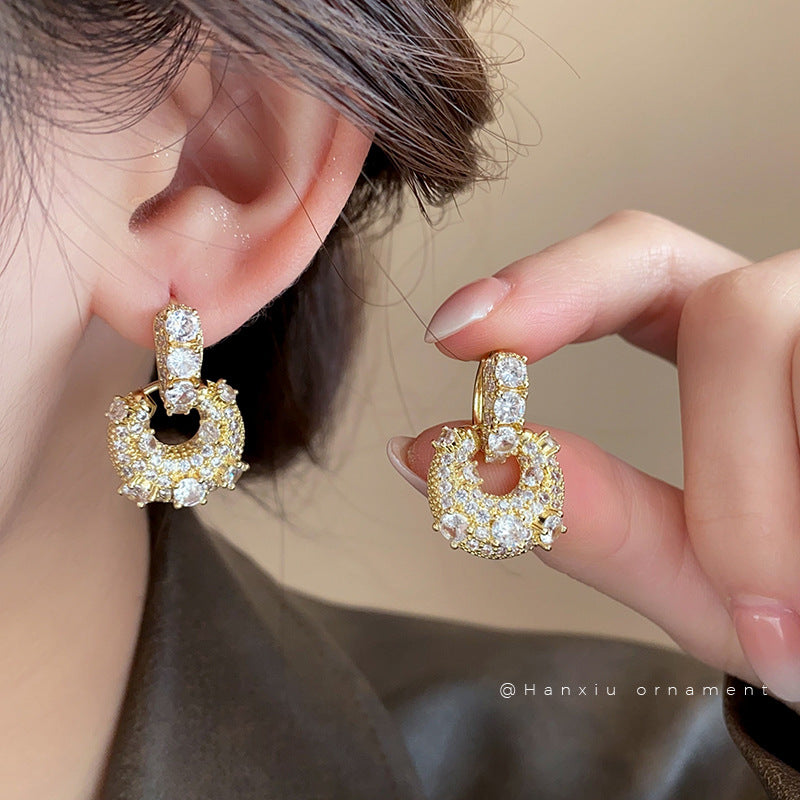 Gold-Plated Zircon U-Shaped Bag Hoop Earrings - view 4